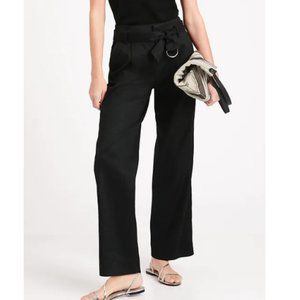 NWT Banana Republic Hi-Rise Wide Leg Linen Cotton Pant 8S Short Black F181